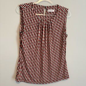 Calvin Klein Medium Stretch Sleeveless Office Printed Blouse with Keyhole Sz M ?